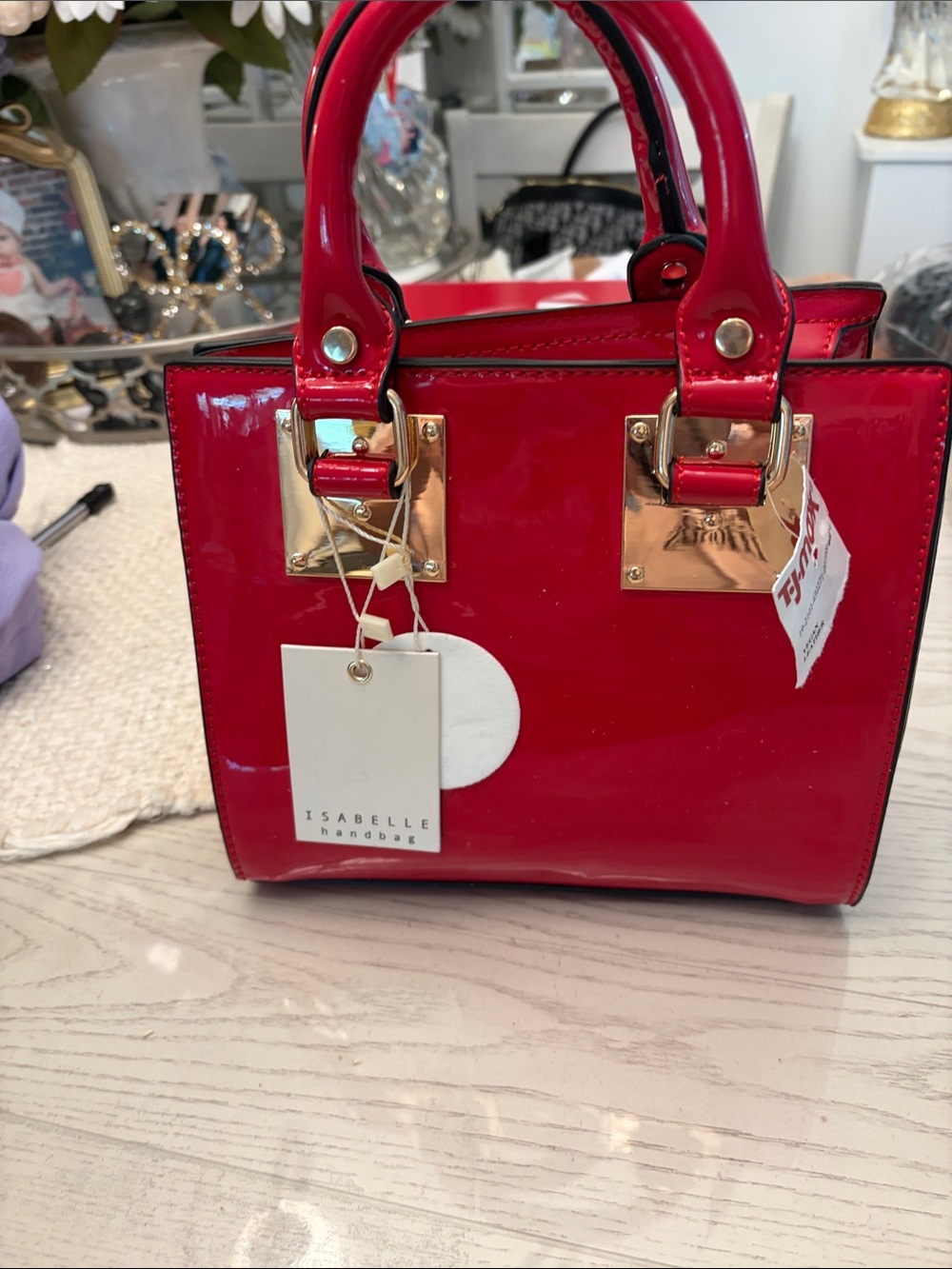 Isabelle Red Patent Top-Handle Satchel